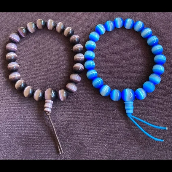 CATS EYE Bead Stretch Bracelets Blue & Lavendar